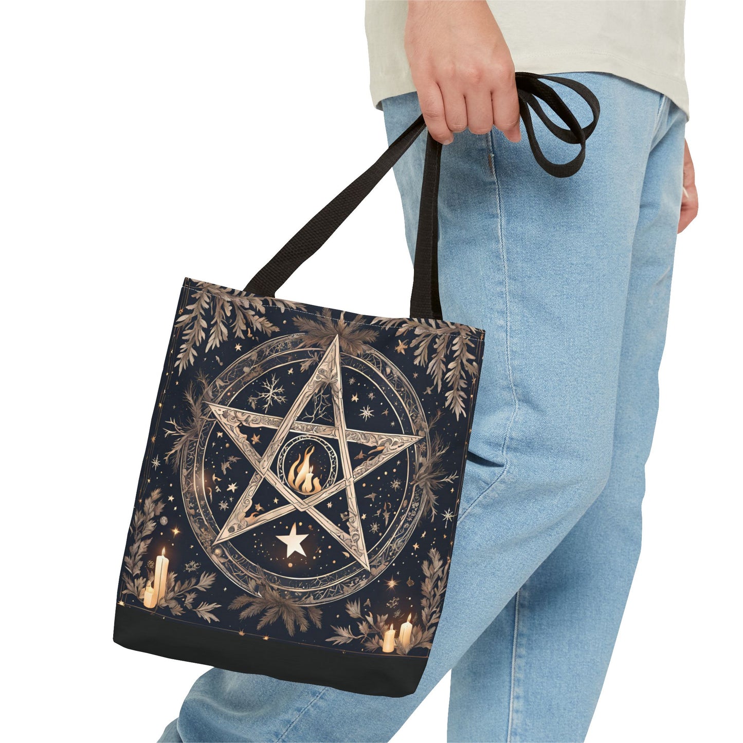 Mystical Pentagram Tote Bag, Witchy Accessories, Esoteric Gifts, Pagan Tote, Bohemian Style, Everyday Carryall - Divine Mystic Moons