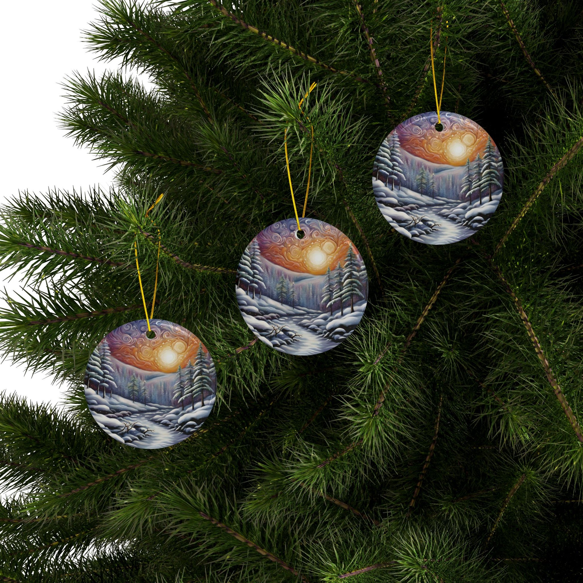 Winter Wonderland Ceramic Ornaments | Beautiful Painted Scene Two-Sided Decor for Christmas, Holiday Gifts, Tree Decorations - Divine Mystic Moons