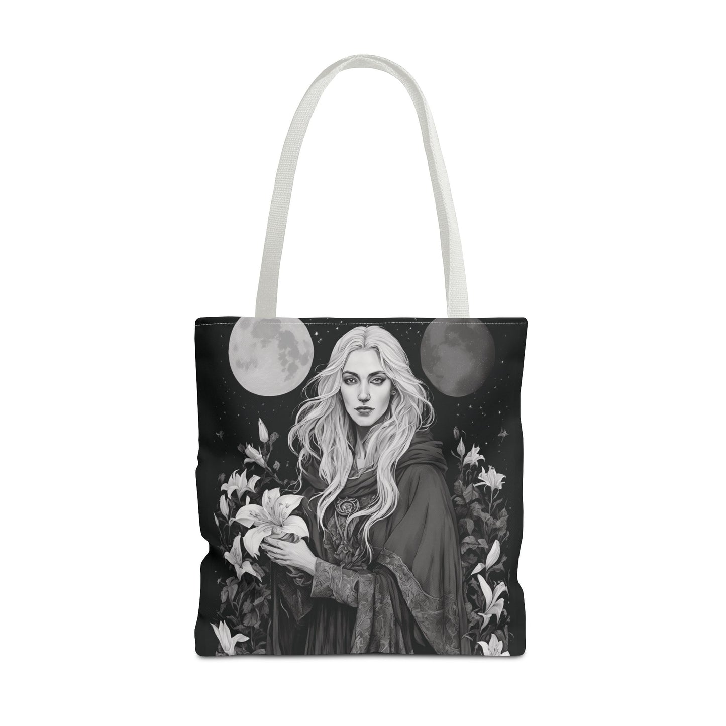 Mystical Floral Tote Bag, Witch Aesthetic Handbag, Boho Chic Shopper, Eco-Friendly Grocery Bag, Everyday Carryall, Gift for Her - Divine Mystic Moons