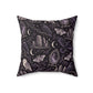 Gothic Raven & Owl Faux Suede Pillow – Purple Moon and Moth Witchy Decor