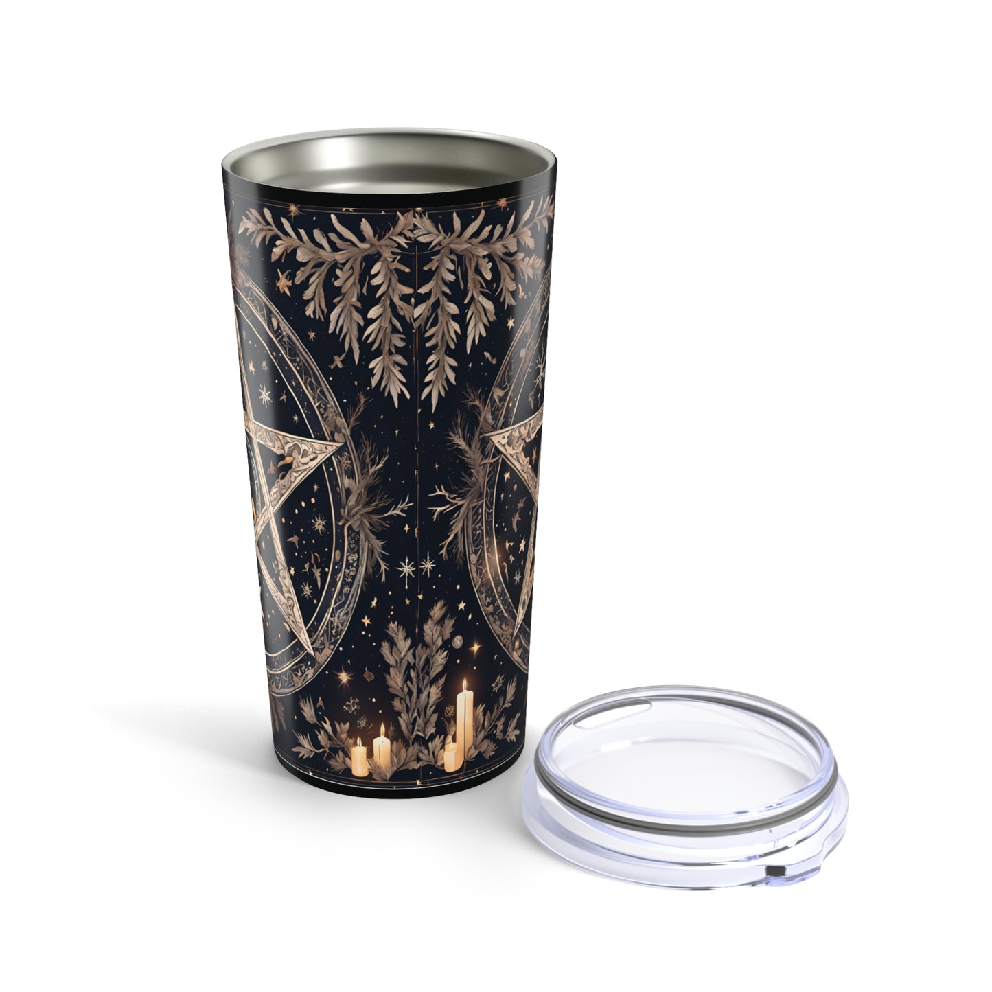 Mystical Gold Leaf Tumbler 20oz | Bohemian Sipware | Starry Night Design | Perfect for Witchy Vibes, Gift for Nature Lovers, Coffee or Tea - Divine Mystic Moons