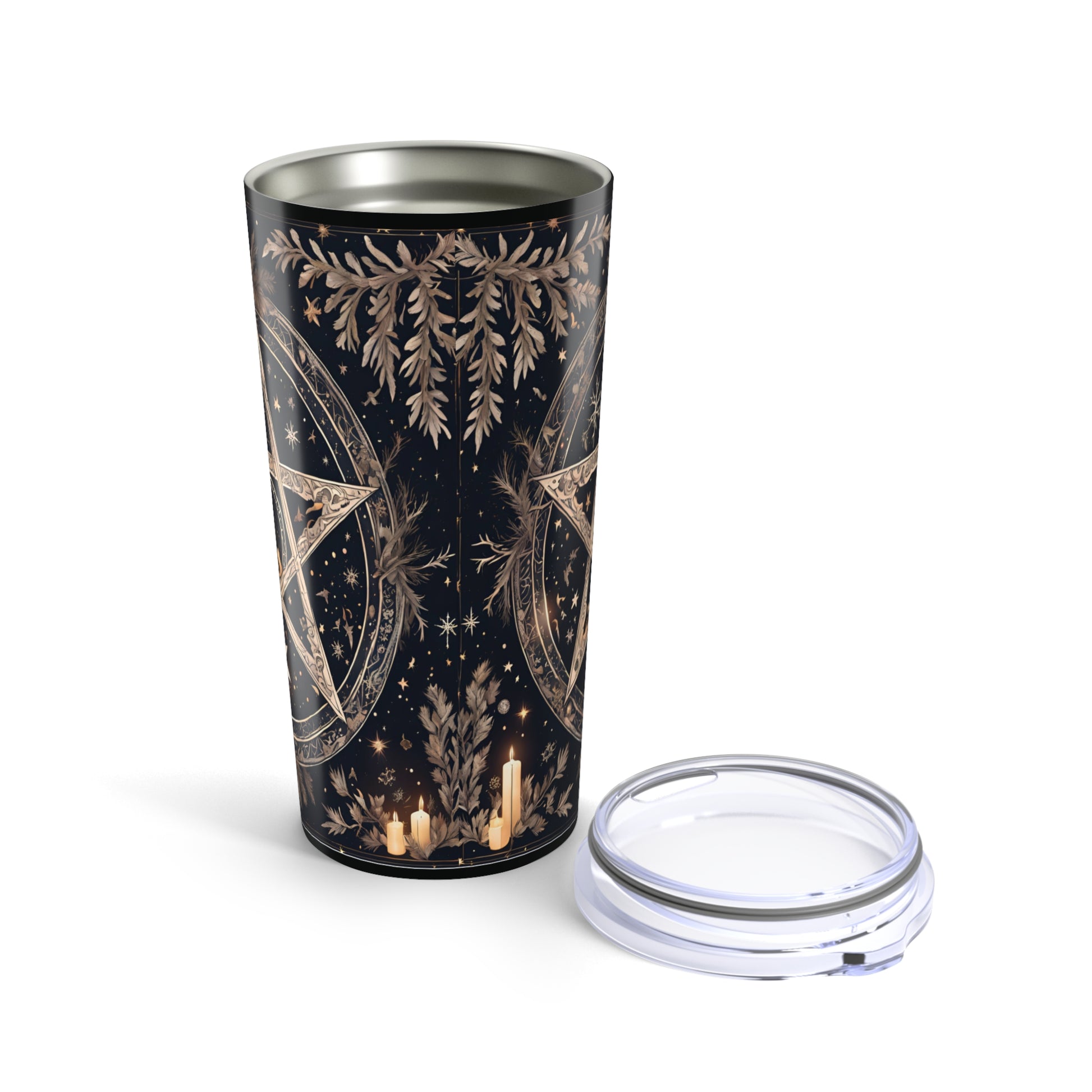Mystical Gold Leaf Tumbler 20oz | Bohemian Sipware | Starry Night Design | Perfect for Witchy Vibes, Gift for Nature Lovers, Coffee or Tea - Divine Mystic Moons