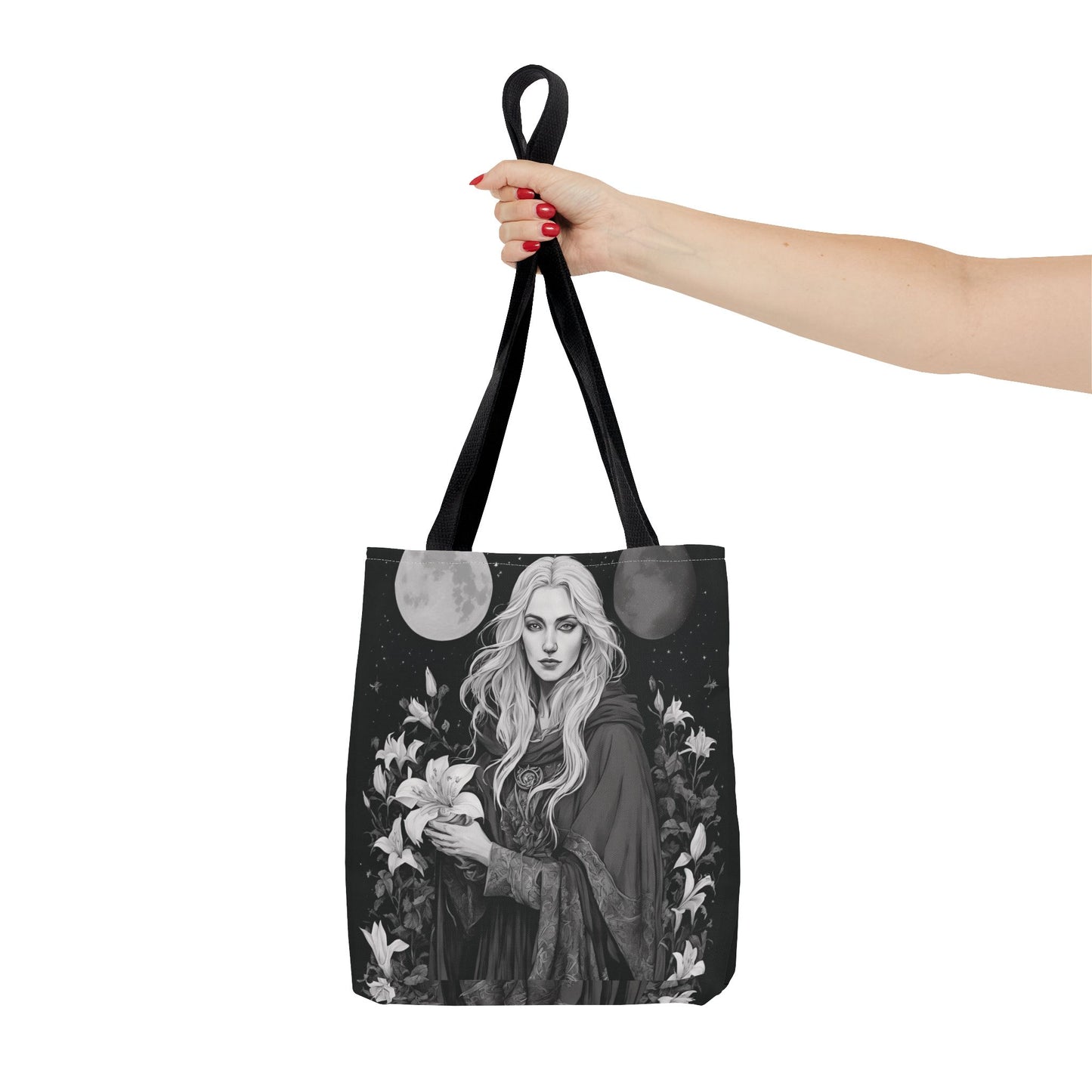 Mystical Floral Tote Bag, Witch Aesthetic Handbag, Boho Chic Shopper, Eco-Friendly Grocery Bag, Everyday Carryall, Gift for Her - Divine Mystic Moons
