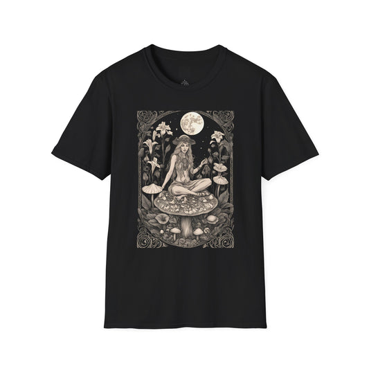 Whimsical Nature-Inspired Unisex T-Shirt, Bohemian Tee, Gift for Nature Lovers, Mushroom Design, Eco-friendly Apparel - Divine Mystic Moons
