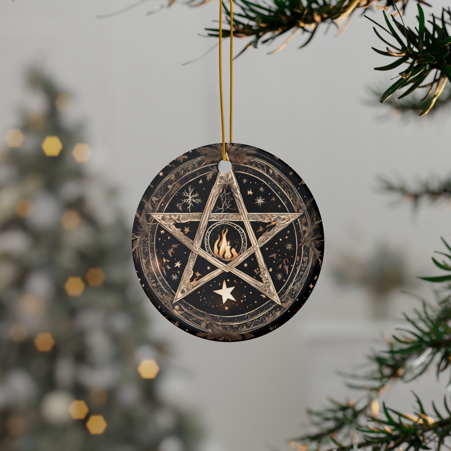 Golden Pentacle & Sacred Flame Yule Ornament