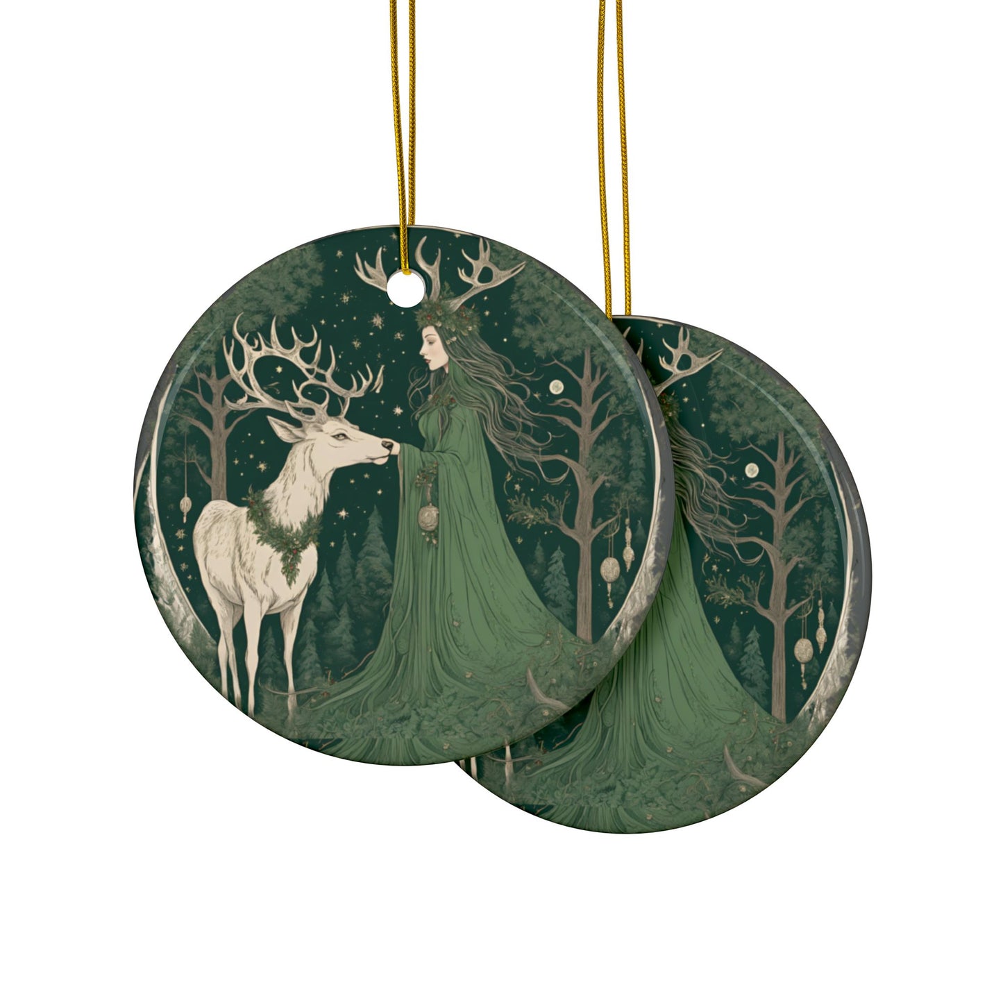 Woodland Enchantress & White Stag Yule Ornament