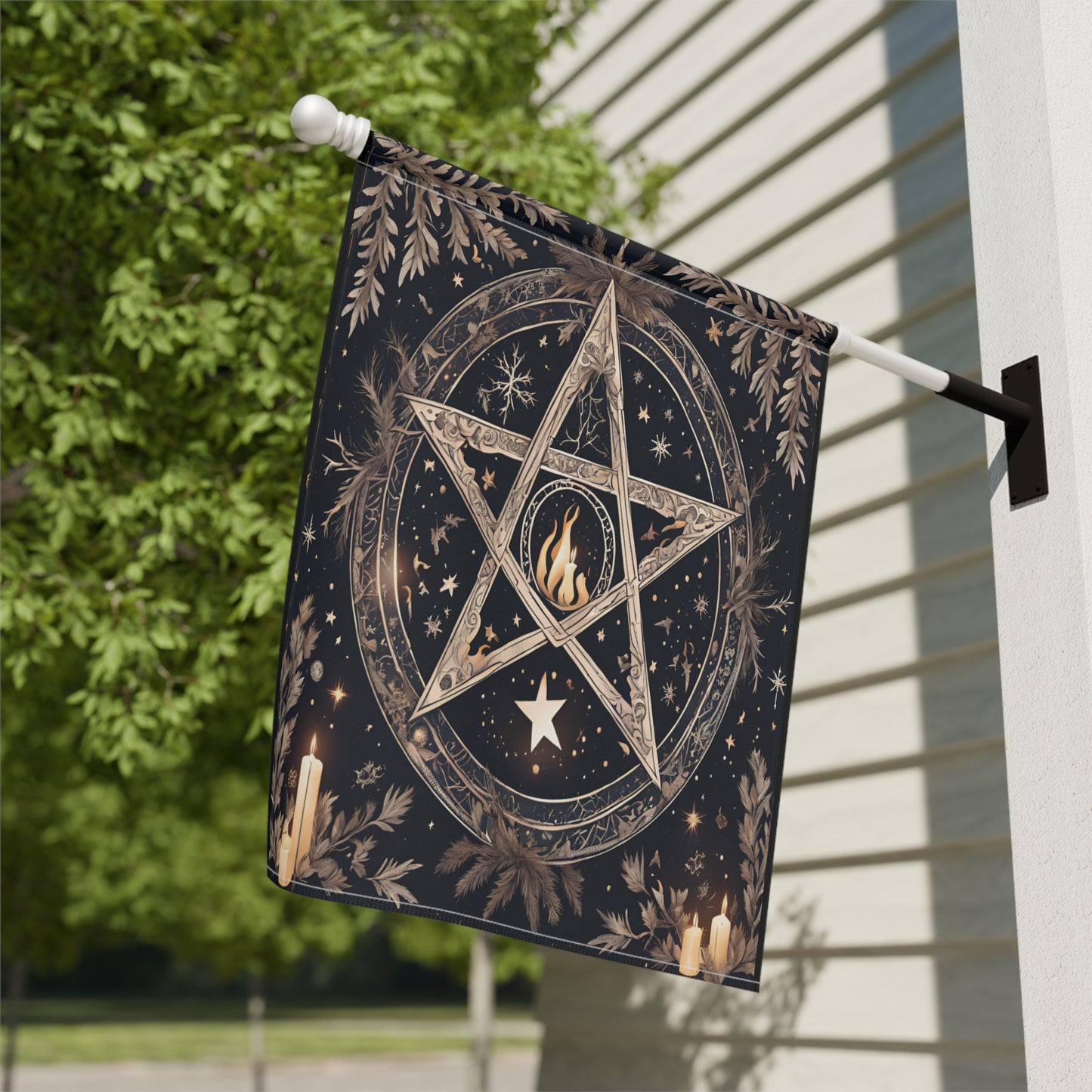 Winter Flame Pentagram Garden Flag
