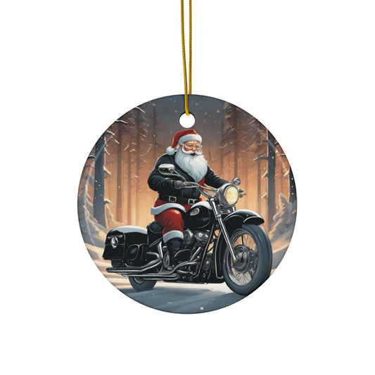 Vintage Santa Biker Ceramic Ornaments | Holiday Décor, 2-Side Print | Unique Christmas Gifts, Tree Decorations, Collectibles, Set of 1-10 - Divine Mystic Moons