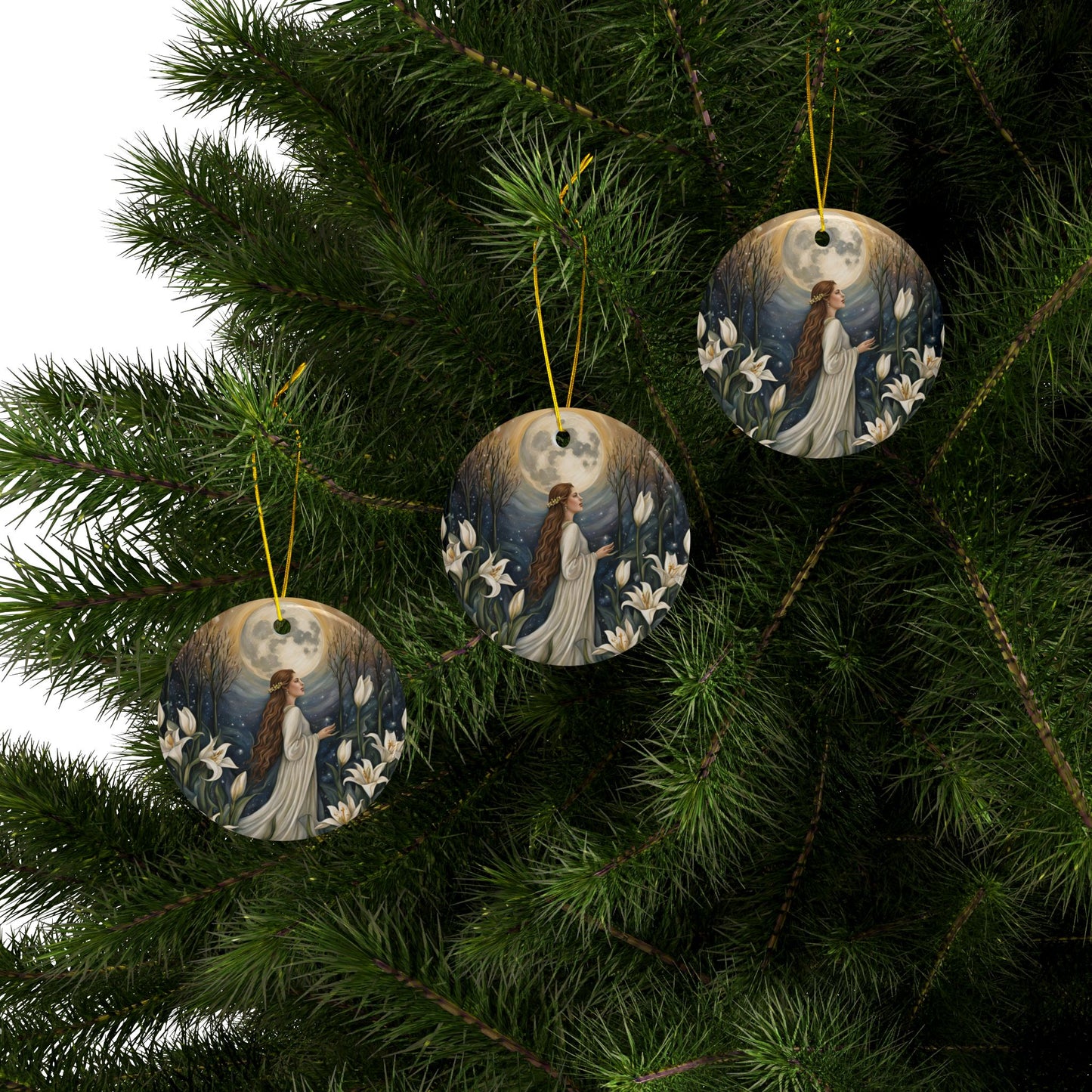 Celtic Goddess Ceramic Ornaments | 2-Sided Design | Perfect for Home Decor, All Year Display - Divine Mystic Moons