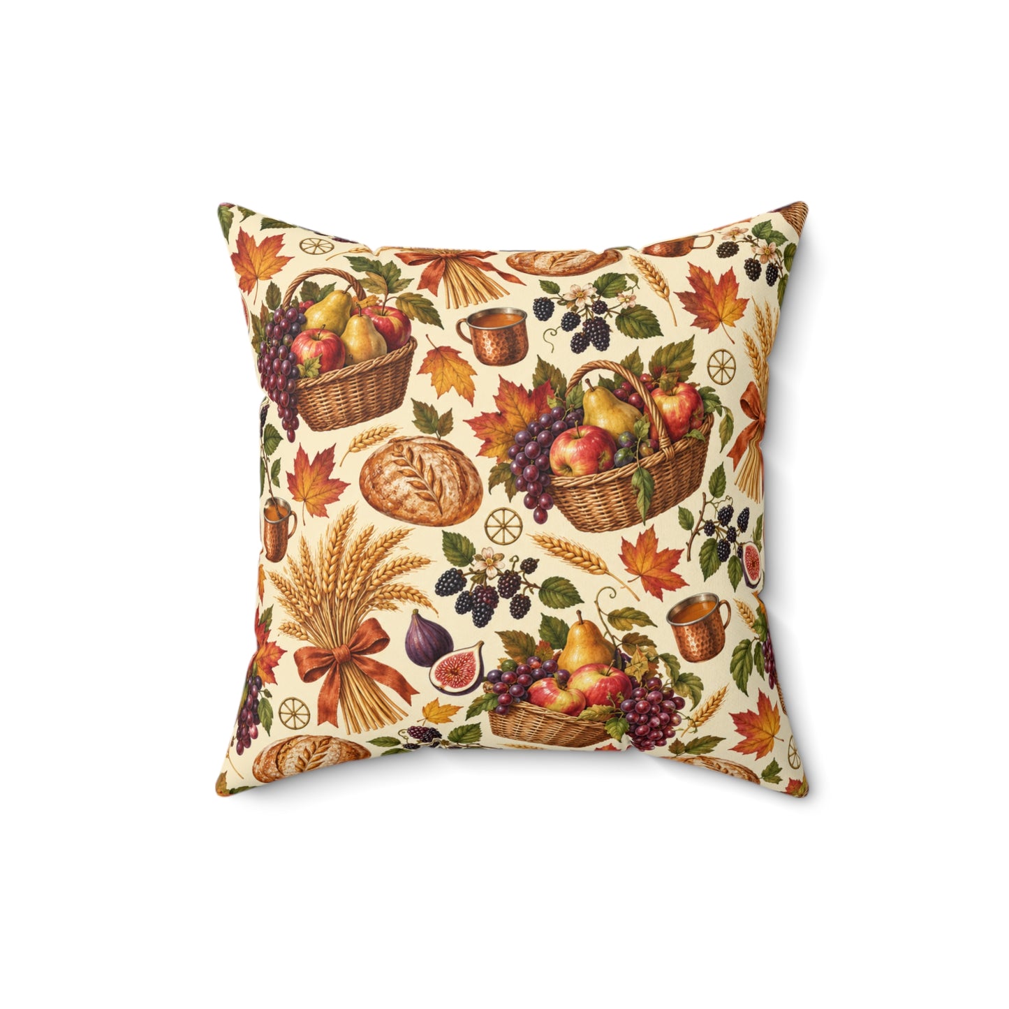 Mabon Harvest Basket Faux Suede Pillow | Autumn Equinox Pagan Decor