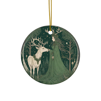 Yule Witch in Earthly Greens, Christmas Tree Decor, Holiday Ornament, Pagan Gift, Winter Solstice Decoration, Wiccan - Divine Mystic Moons