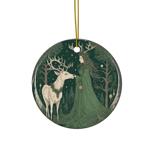 Yule Witch in Earthly Greens, Christmas Tree Decor, Holiday Ornament, Pagan Gift, Winter Solstice Decoration, Wiccan - Divine Mystic Moons