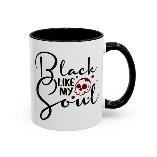 Black Like My Soul Mug – Gothic Coffee Cup, Funny Dark Humor Gift, Pink, Red, or Black Two-Tone Ceramic Mug, Alt Aesthetic Drinkware