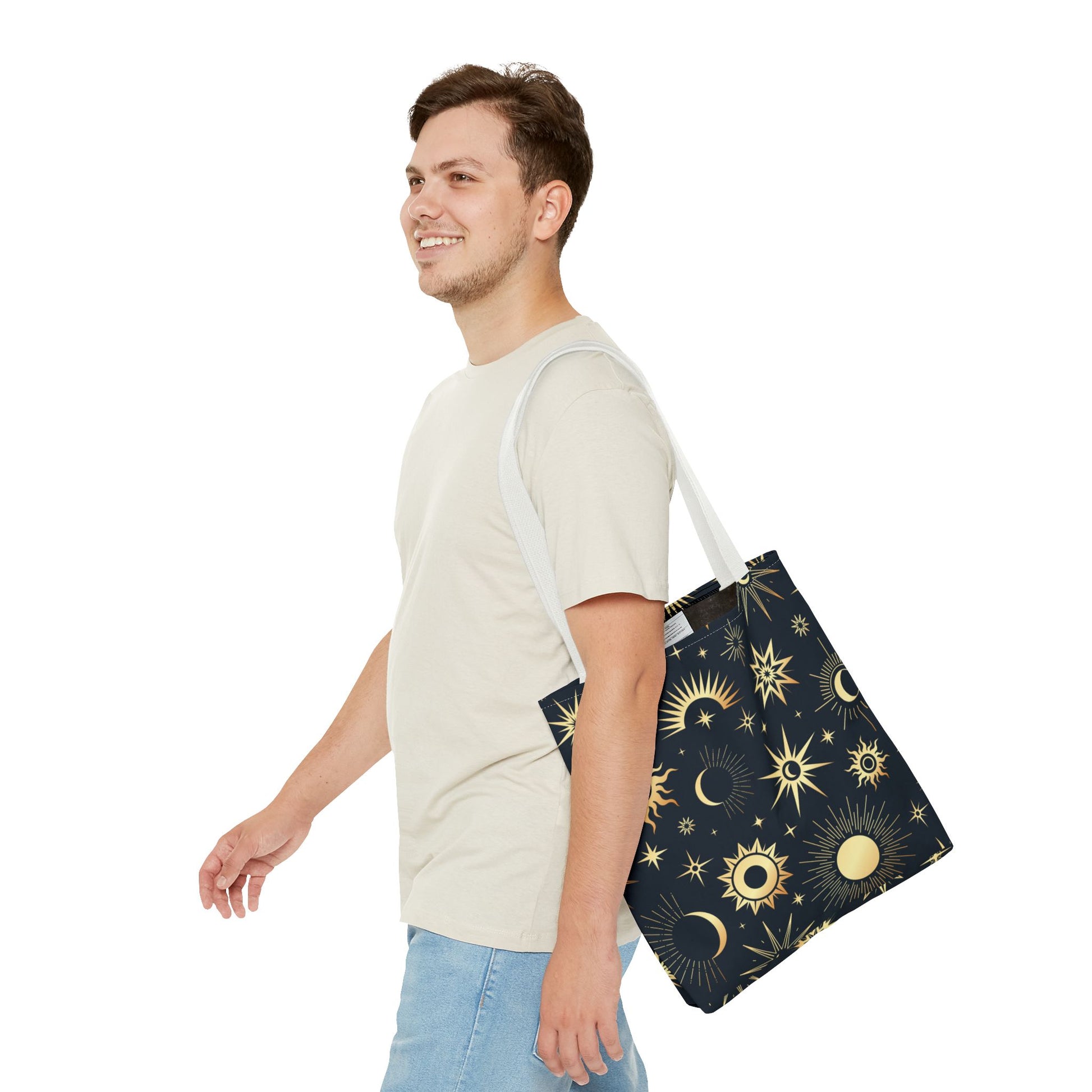 Celestial Tote Bag, Starry Sky Beach Bag, Astrology Shopping Tote, Cosmic Gift for Astronomers, Lunar Print Market Tote - Divine Mystic Moons