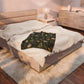 Green Witch Black Cat Velveteen Plush Blanket – Botanical Moon & Crystal Throw