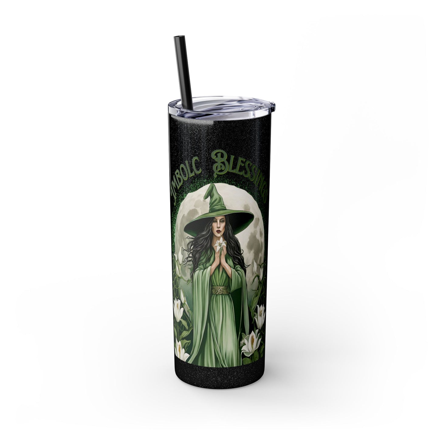 Imbolc Blessings Skinny Tumbler with Straw, 20oz | Witchy Drinkware | Gift for Pagans & Wiccans | Eco-Friendly Travel Cup | Modern Mug - Divine Mystic Moons