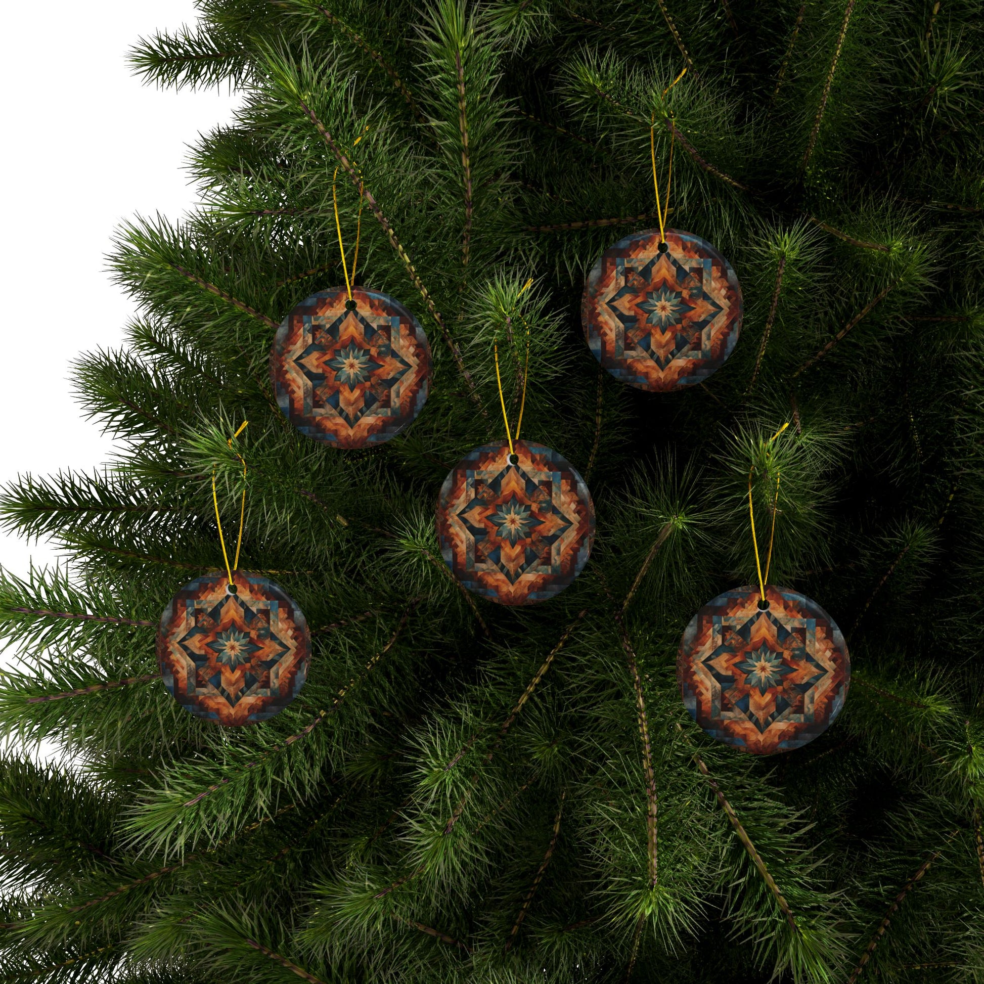 Rustic Ceramic Ornaments - Boho Holiday Decor, Unique Gift for Christmas, 2-Sided Print, Set of 1, 3, 5, or 10, Festive Home Decor - Divine Mystic Moons