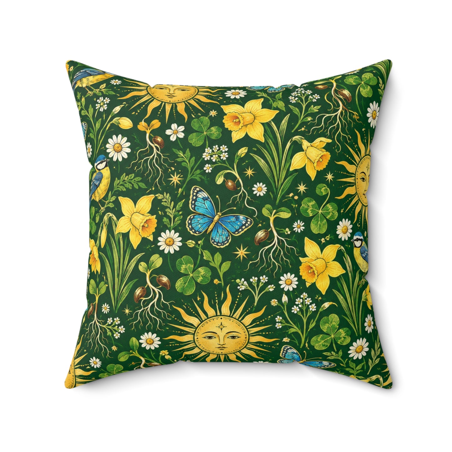 Ostara Sun & Daffodil Faux Suede Pillow – Green Witch Spring Decor