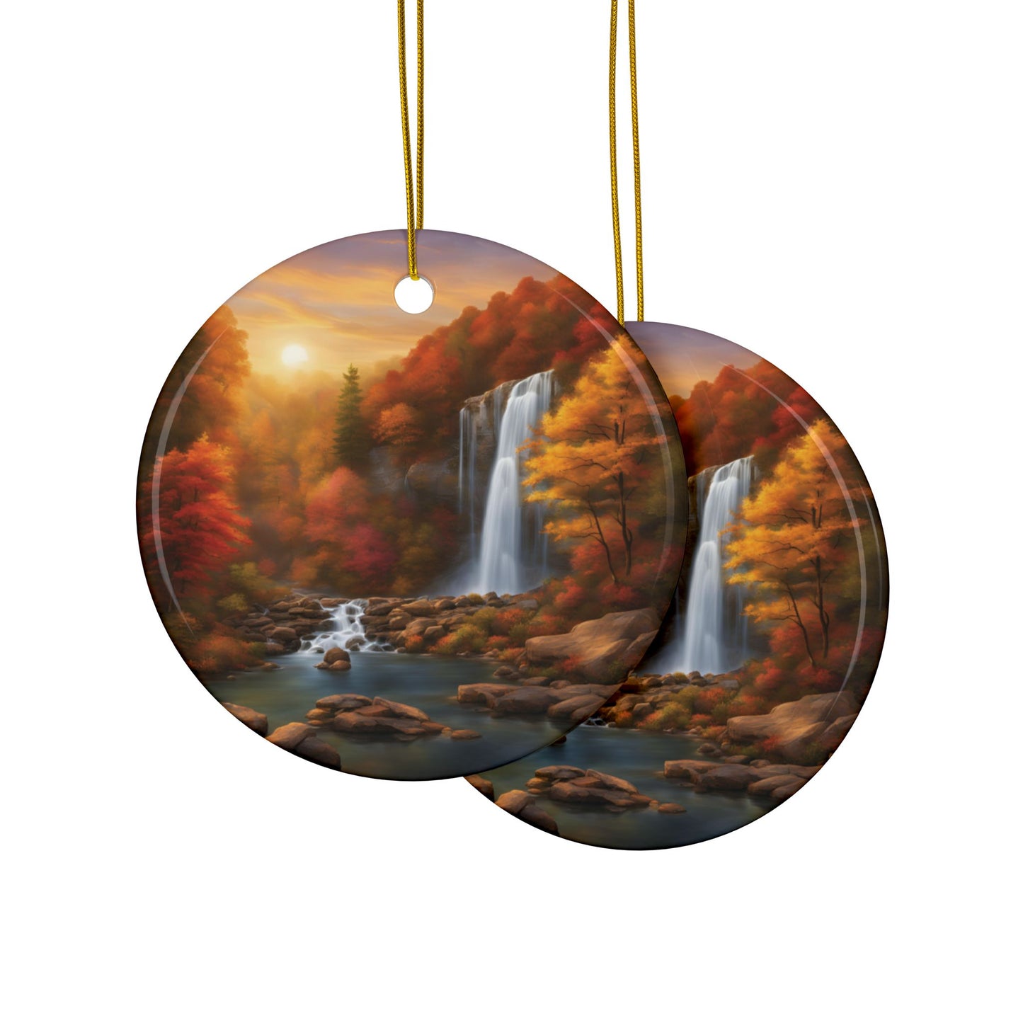 Autumn Landscape Ceramic Ornaments, Cozy Decor for Holidays, Gifts for Nature Lovers, 2-Sided Print, Home & Holiday Ornament - Divine Mystic Moons