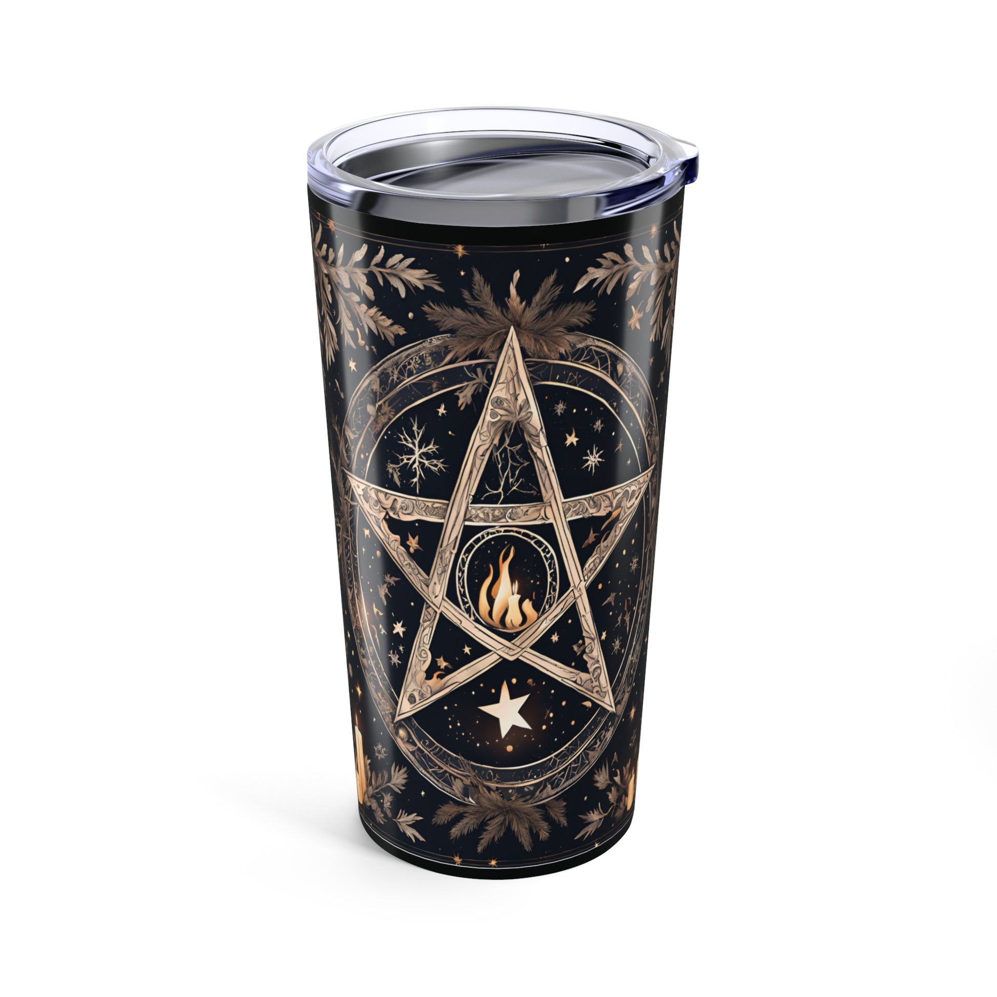 Mystical Gold Leaf Tumbler 20oz | Bohemian Sipware | Starry Night Design | Perfect for Witchy Vibes, Gift for Nature Lovers, Coffee or Tea - Divine Mystic Moons