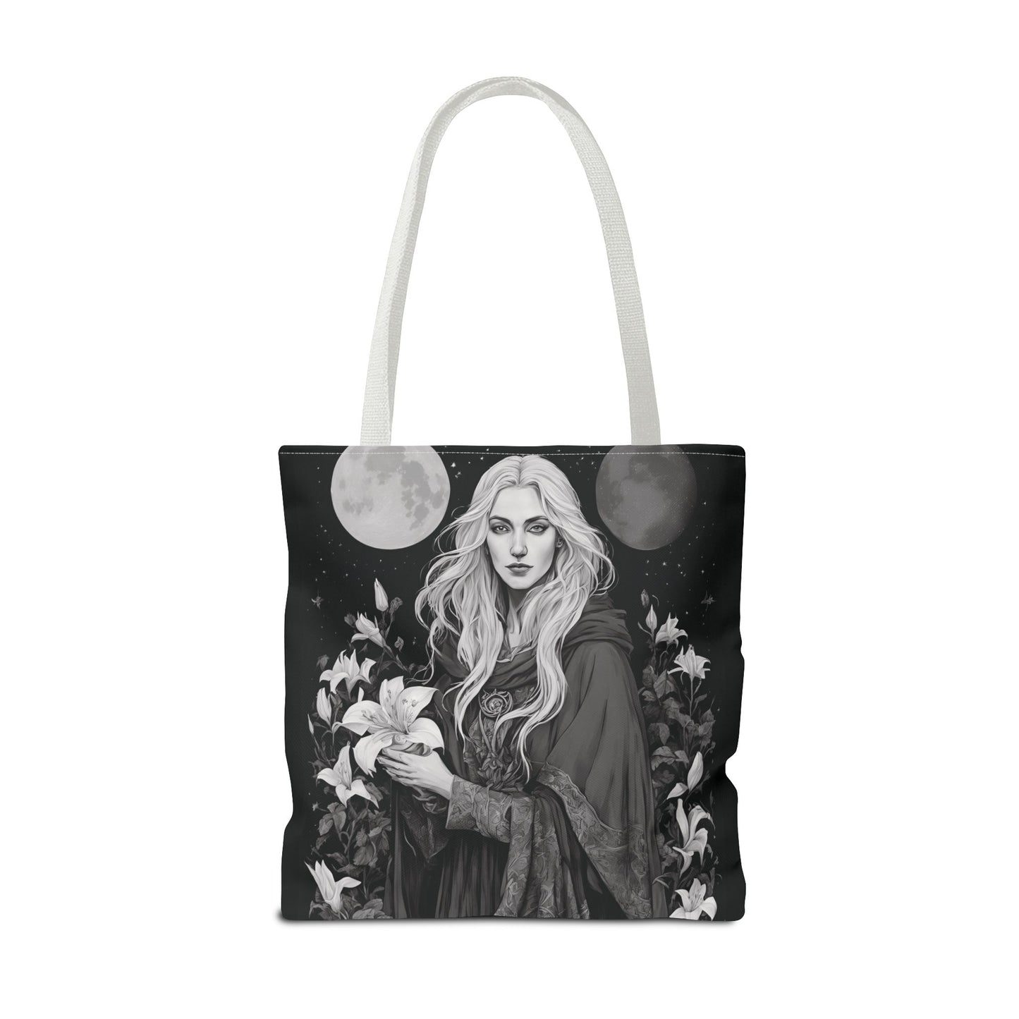 Mystical Floral Tote Bag, Witch Aesthetic Handbag, Boho Chic Shopper, Eco-Friendly Grocery Bag, Everyday Carryall, Gift for Her - Divine Mystic Moons
