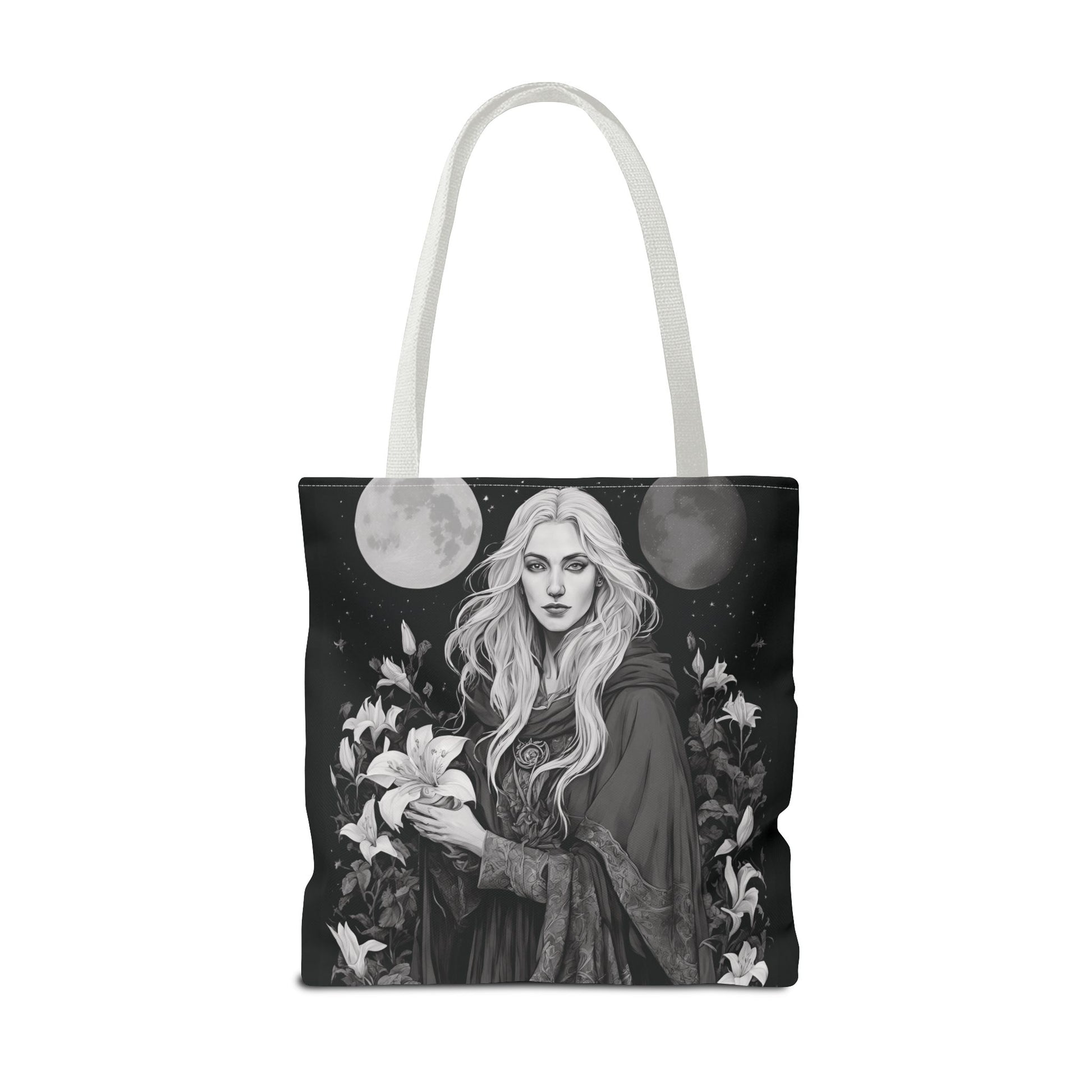 Mystical Floral Tote Bag, Witch Aesthetic Handbag, Boho Chic Shopper, Eco-Friendly Grocery Bag, Everyday Carryall, Gift for Her - Divine Mystic Moons