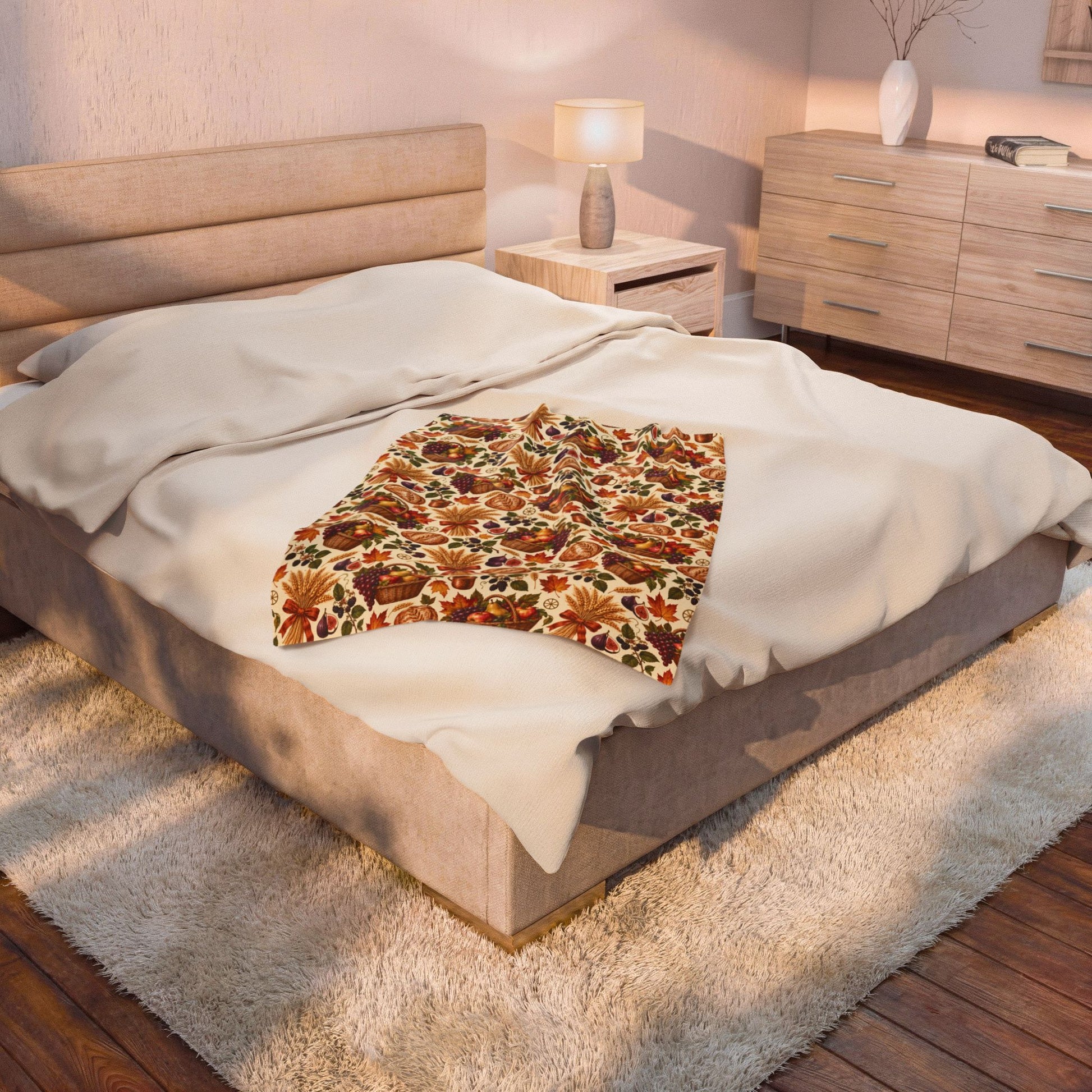 Mabon Harvest Basket Velveteen Plush Throw | Lightweight Autumn Equinox Blanket - Divine Mystic Moons