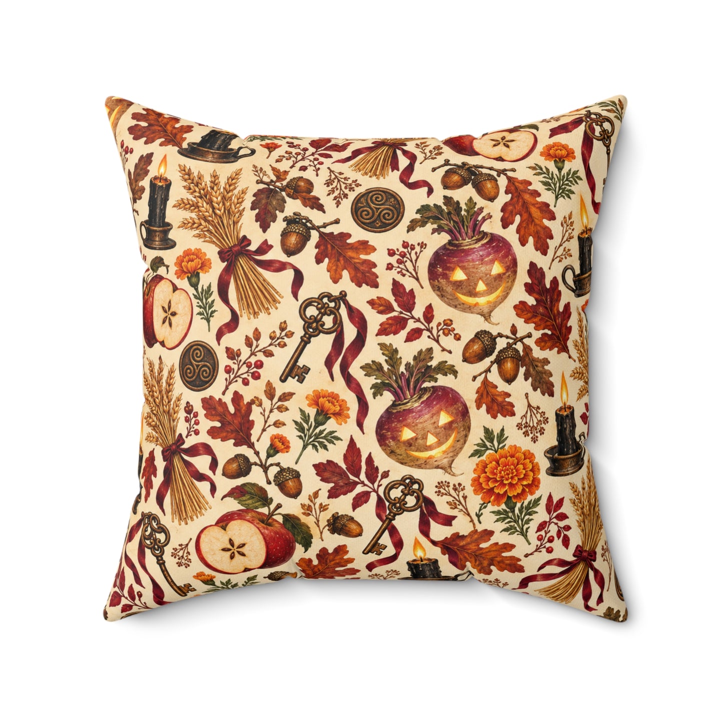 Samhain Turnip Lantern Faux Suede Pillow – Witchy Autumn Harvest Decor