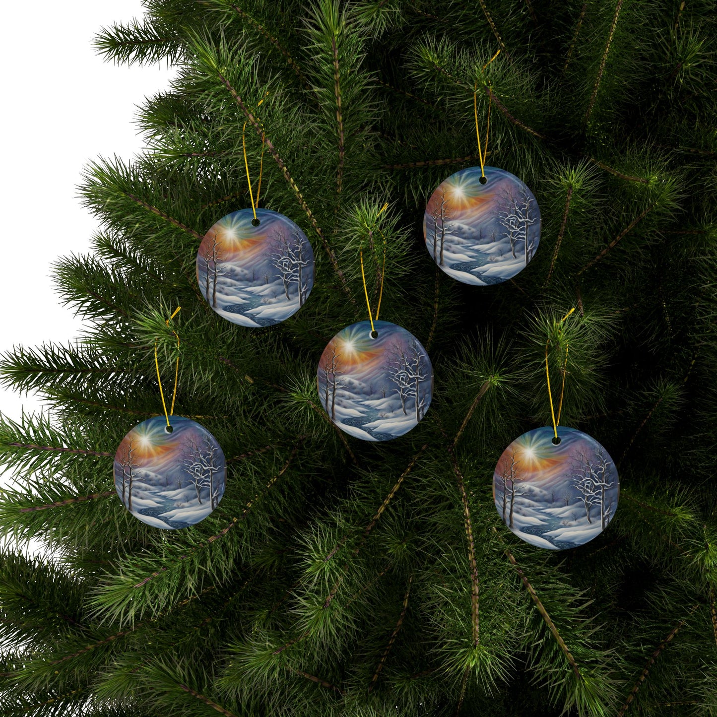 Winter Wonderland Ceramic Ornaments, Festive Decor, Holiday Gift, Christmas Tree Ornaments, 2-Side Print, Seasonal Hanging - Divine Mystic Moons