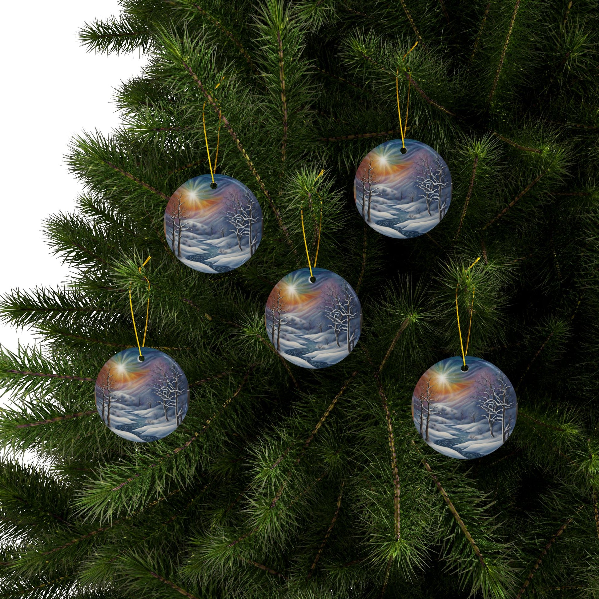 Winter Wonderland Ceramic Ornaments, Festive Decor, Holiday Gift, Christmas Tree Ornaments, 2-Side Print, Seasonal Hanging - Divine Mystic Moons