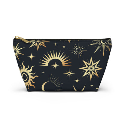 Mystical Makeup Bag | Witch Accessories Pouch | Pagan Travel Organizer | Moon and Sun Cosmetic Bag | Spiritual Storage Pouch w T-bottom - Divine Mystic Moons