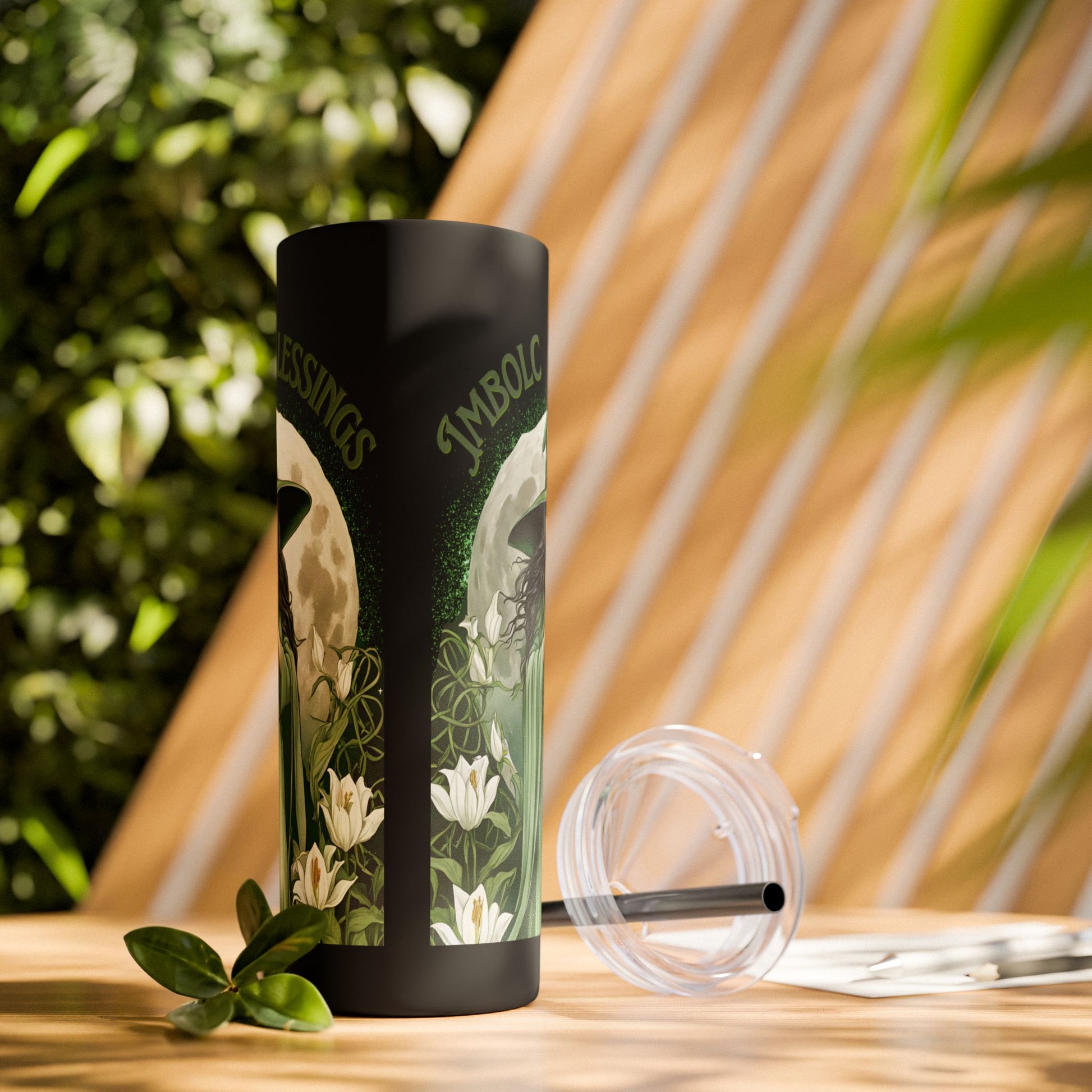 Imbolc Blessings Skinny Tumbler with Straw, 20oz | Witchy Drinkware | Gift for Pagans & Wiccans | Eco-Friendly Travel Cup | Modern Mug - Divine Mystic Moons