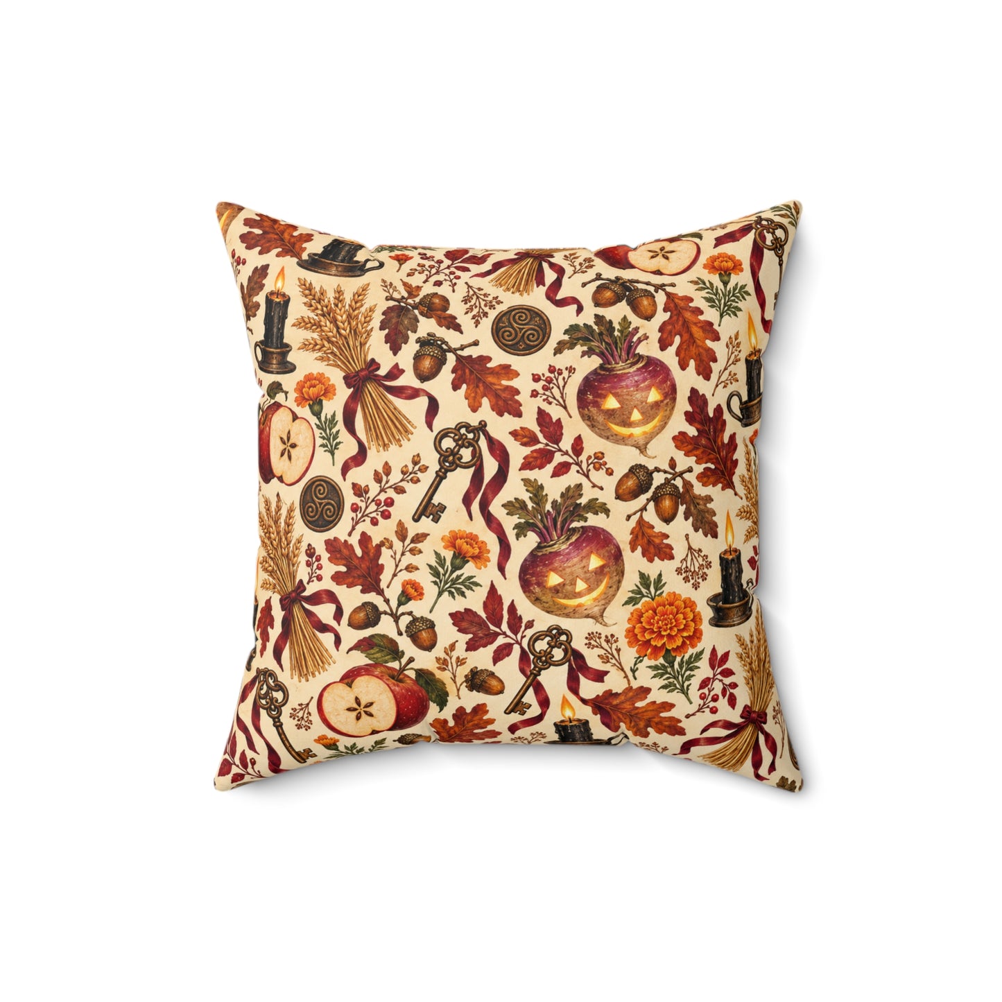 Samhain Turnip Lantern Faux Suede Pillow – Witchy Autumn Harvest Decor
