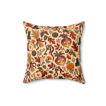 Samhain Turnip Lantern Faux Suede Pillow – Witchy Autumn Harvest Decor