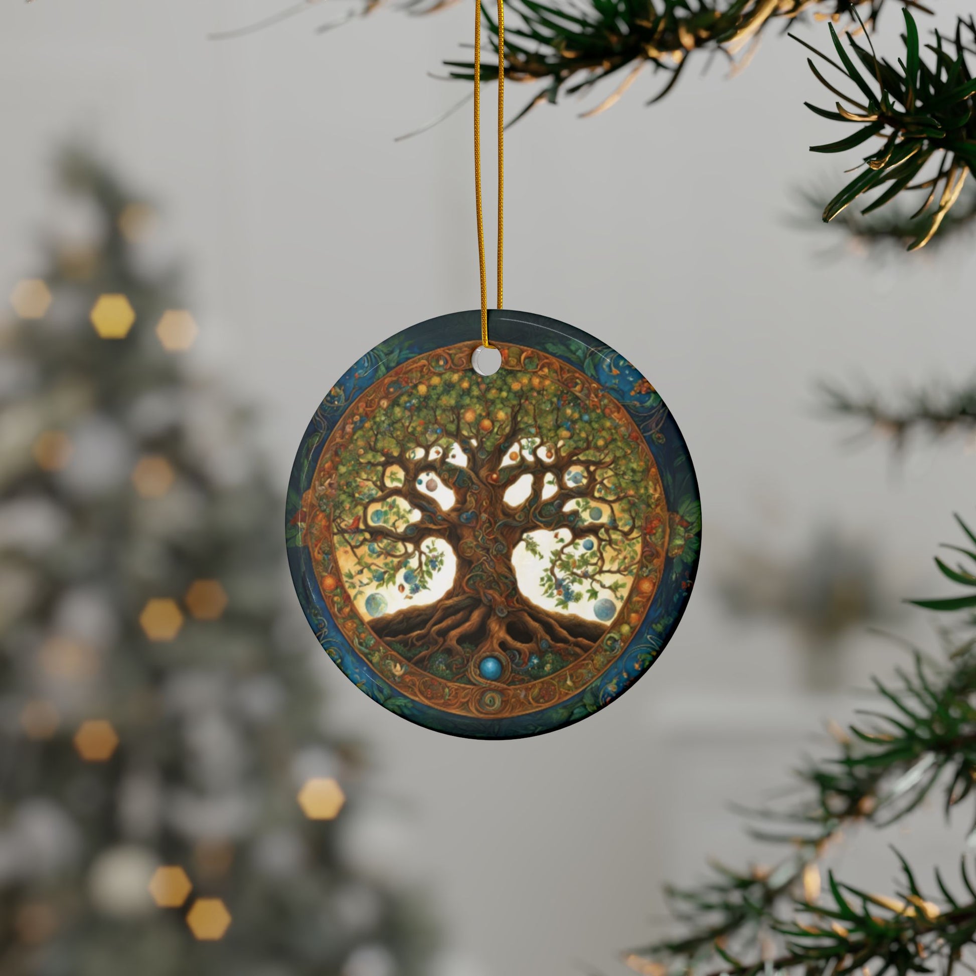 Tree of Life Pagan Wiccan Yule Holiday Decor, Ceramic Ornaments, 2-Side Print, (1pc, 3pcs, 5pcs, 10pcs) - Tree Hanging Ornaments, - Divine Mystic Moons