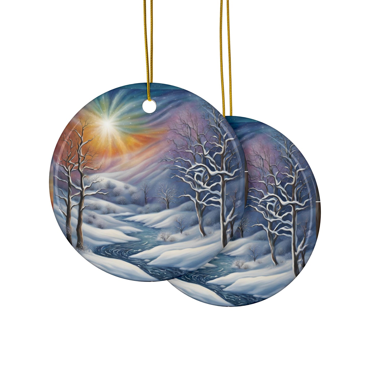 Winter Wonderland Ceramic Ornaments, Festive Decor, Holiday Gift, Christmas Tree Ornaments, 2-Side Print, Seasonal Hanging - Divine Mystic Moons