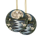 Moonlit River Ceramic Ornaments,  2-sided Moon Ornament Water Lily Hanging Decoration Pagan Holiday Tree Ornament Celestial Home Decor" - Divine Mystic Moons