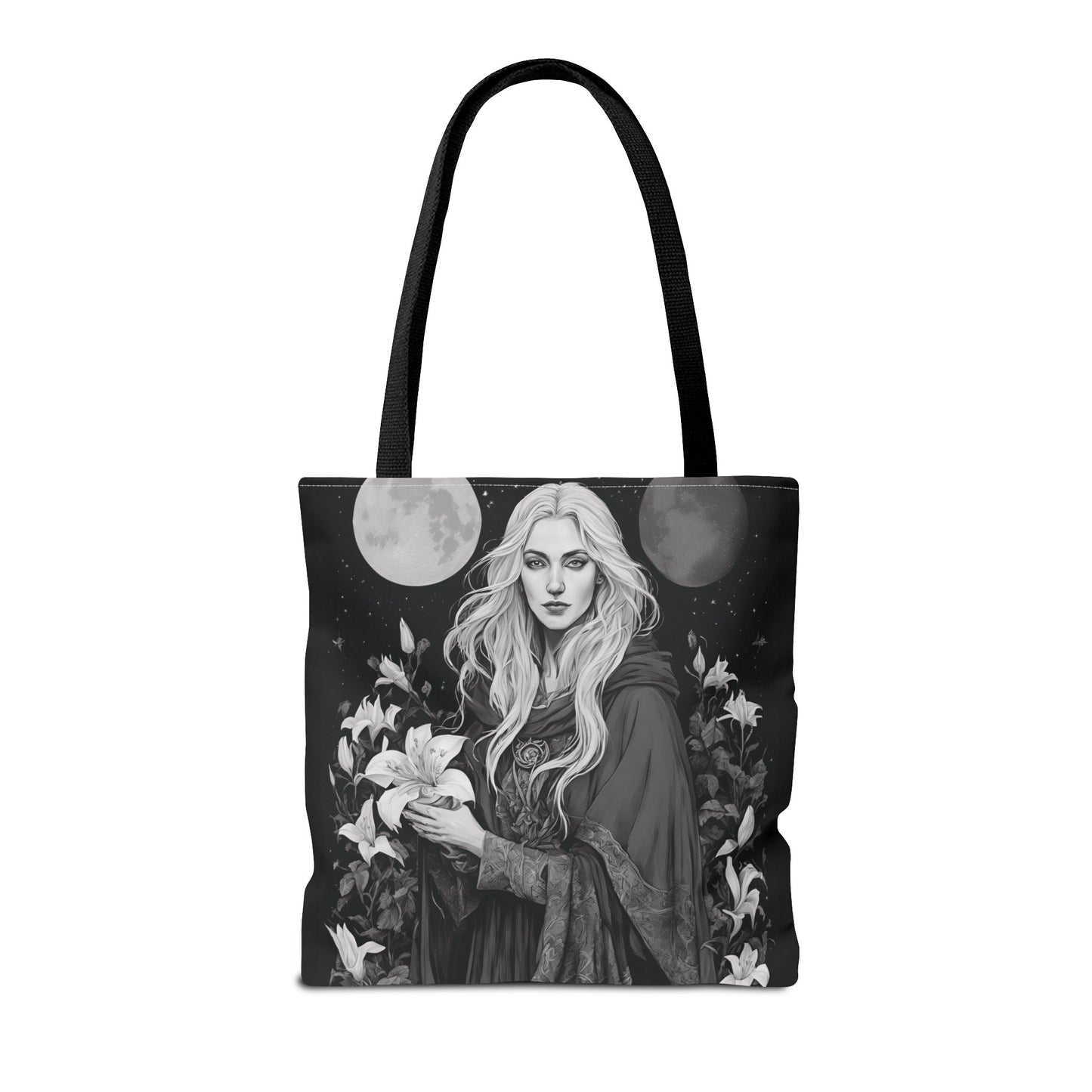 Mystical Floral Tote Bag, Witch Aesthetic Handbag, Boho Chic Shopper, Eco-Friendly Grocery Bag, Everyday Carryall, Gift for Her - Divine Mystic Moons