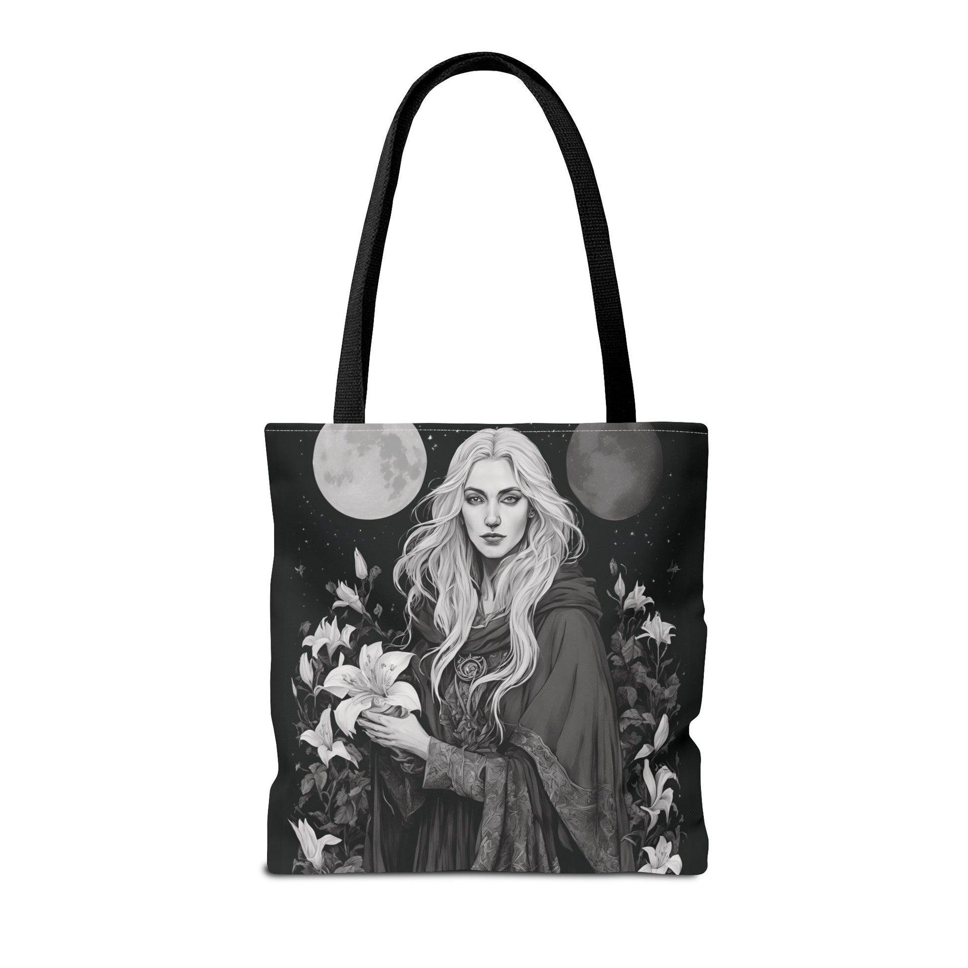 Mystical Floral Tote Bag, Witch Aesthetic Handbag, Boho Chic Shopper, Eco-Friendly Grocery Bag, Everyday Carryall, Gift for Her - Divine Mystic Moons