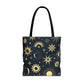 Celestial Tote Bag, Starry Sky Beach Bag, Astrology Shopping Tote, Cosmic Gift for Astronomers, Lunar Print Market Tote - Divine Mystic Moons