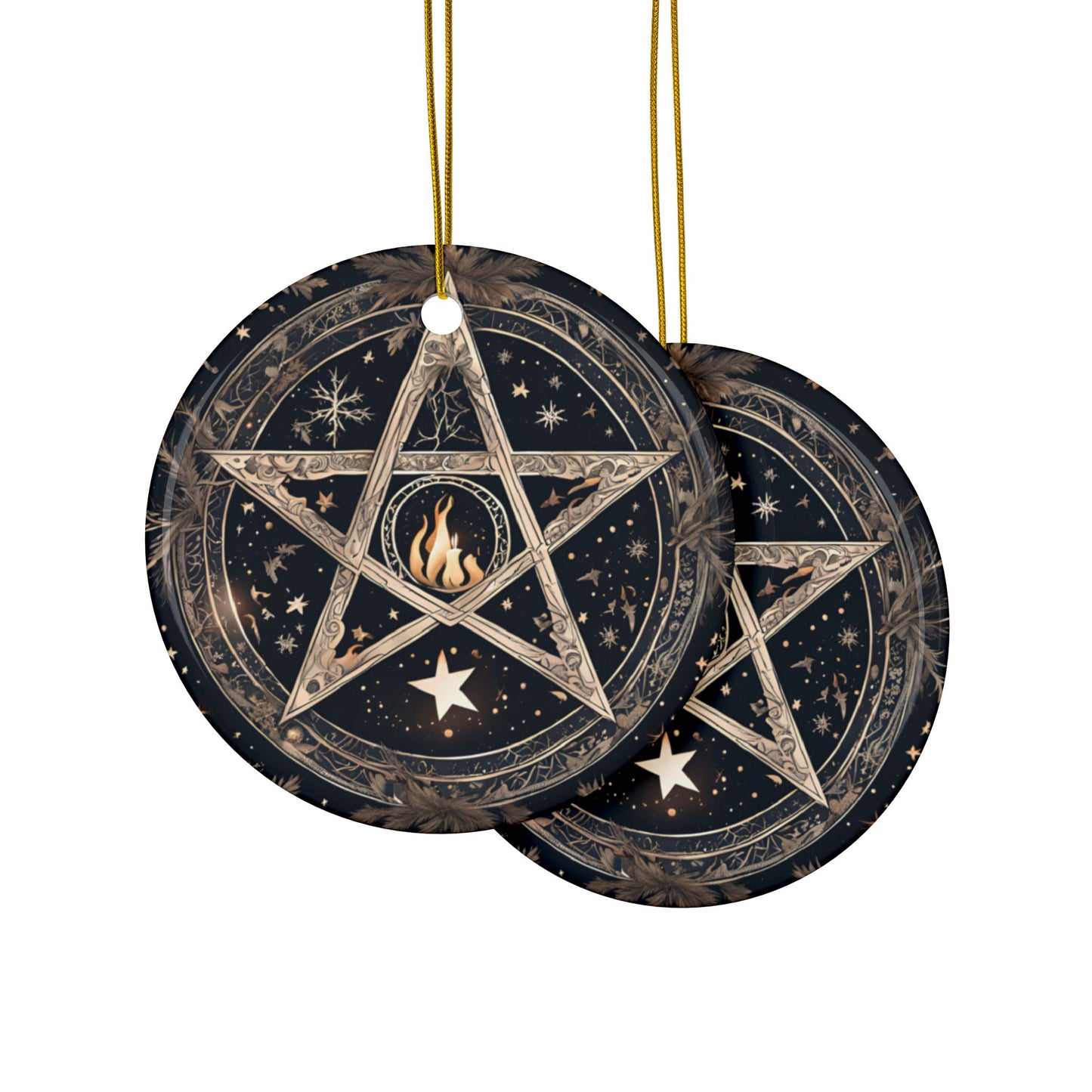 Golden Pentacle & Sacred Flame Yule Ornament