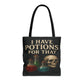 I Have Potions For That Witch Tote Bag Gothic Skull and Potion Bottle Purse, Spooky Witchy Market Bag, Halloween Pagan Gift - Divine Mystic Moons
