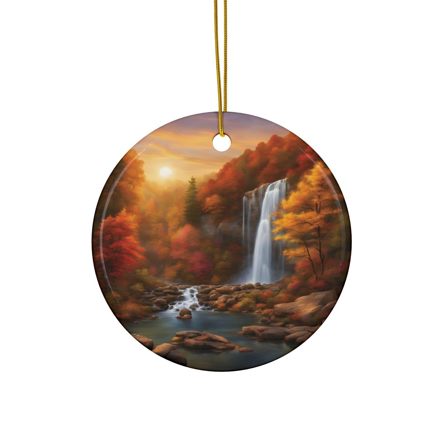Autumn Landscape Ceramic Ornaments, Cozy Decor for Holidays, Gifts for Nature Lovers, 2-Sided Print, Home & Holiday Ornament - Divine Mystic Moons