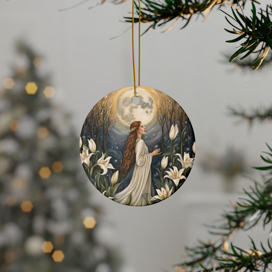 Celtic Goddess Ceramic Ornaments | 2-Sided Design | Perfect for Home Decor, All Year Display - Divine Mystic Moons