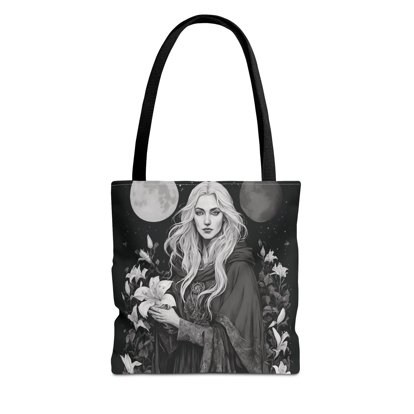 Mystical Floral Tote Bag, Witch Aesthetic Handbag, Boho Chic Shopper, Eco-Friendly Grocery Bag, Everyday Carryall, Gift for Her - Divine Mystic Moons