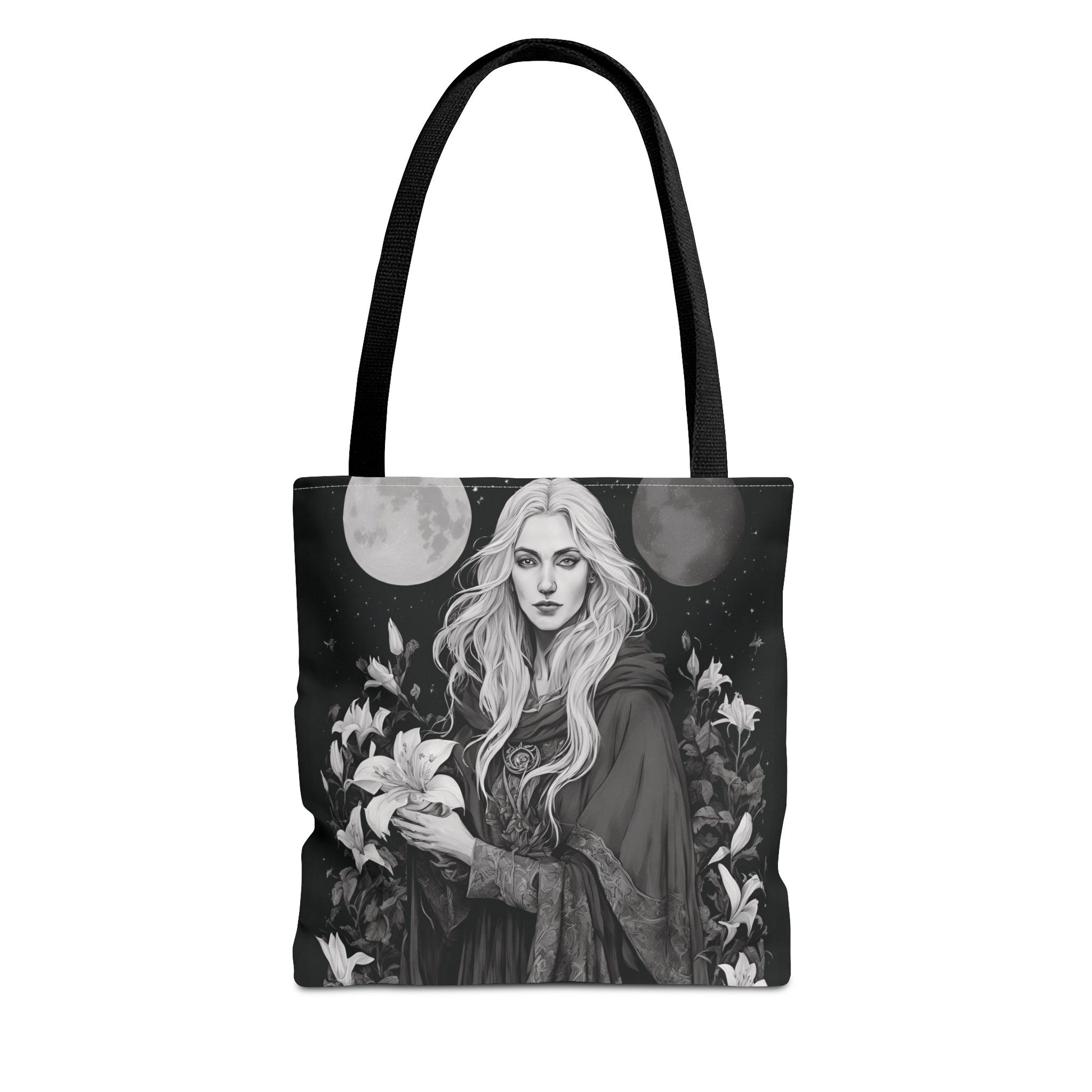 Mystical Floral Tote Bag, Witch Aesthetic Handbag, Boho Chic Shopper, Eco-Friendly Grocery Bag, Everyday Carryall, Gift for Her - Divine Mystic Moons
