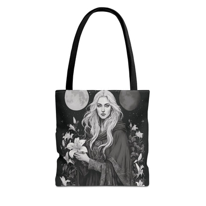 Mystical Floral Tote Bag, Witch Aesthetic Handbag, Boho Chic Shopper, Eco-Friendly Grocery Bag, Everyday Carryall, Gift for Her - Divine Mystic Moons