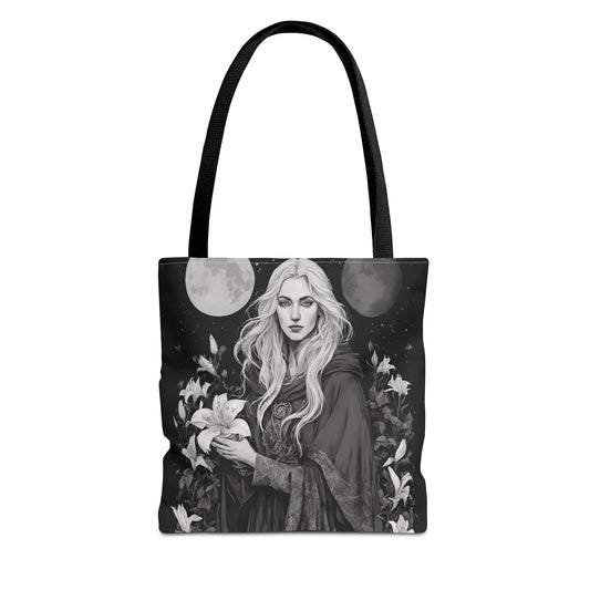 Mystical Floral Tote Bag, Witch Aesthetic Handbag, Boho Chic Shopper, Eco-Friendly Grocery Bag, Everyday Carryall, Gift for Her - Divine Mystic Moons