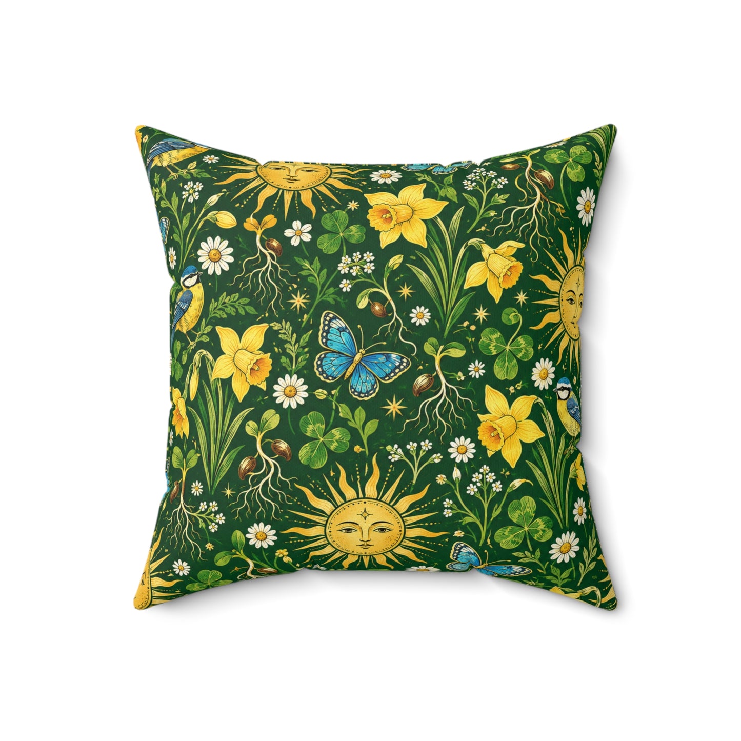 Ostara Sun & Daffodil Faux Suede Pillow – Green Witch Spring Decor
