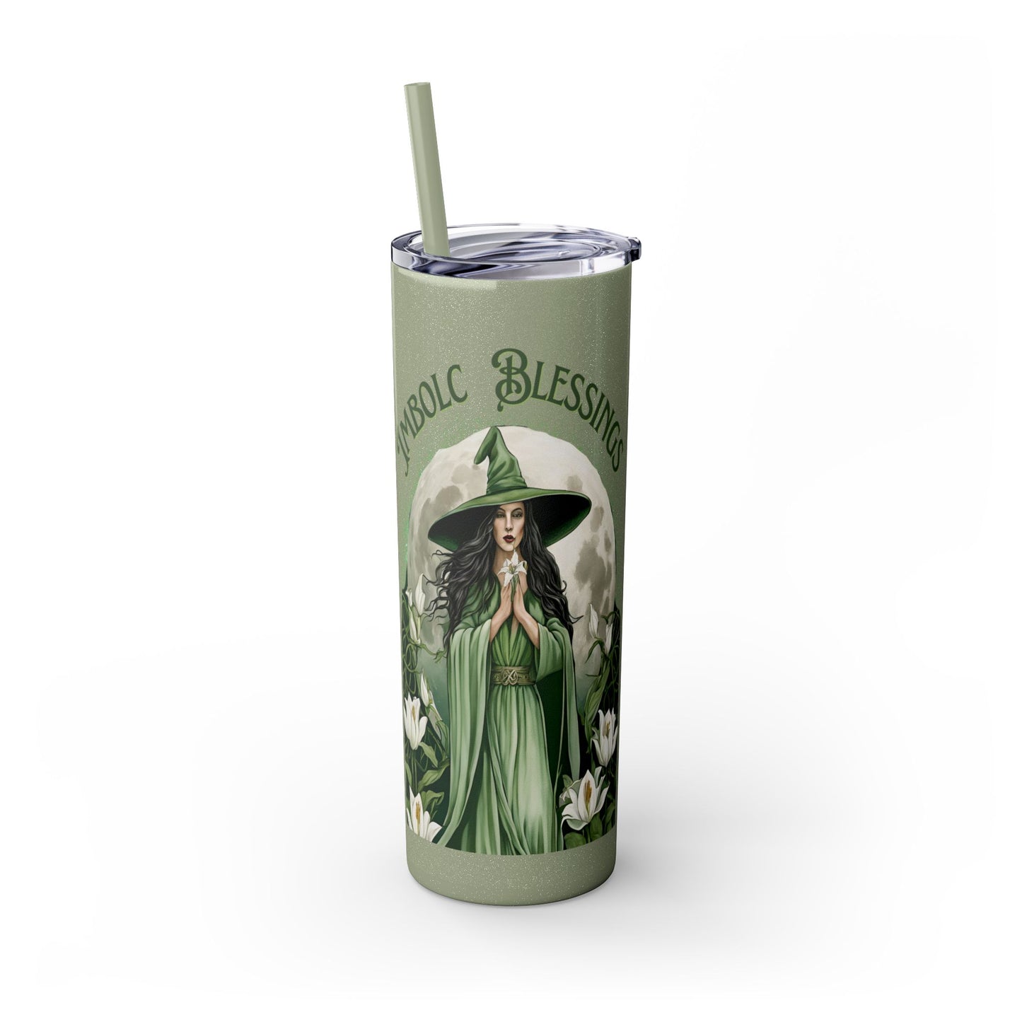 Imbolc Blessings Skinny Tumbler with Straw, 20oz | Witchy Drinkware | Gift for Pagans & Wiccans | Eco-Friendly Travel Cup | Modern Mug - Divine Mystic Moons